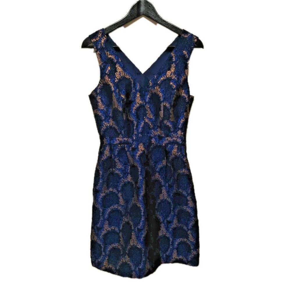 J. Crew Peacock Jacquard Dress Blue Black Gold Animal Print Pockets Size 4